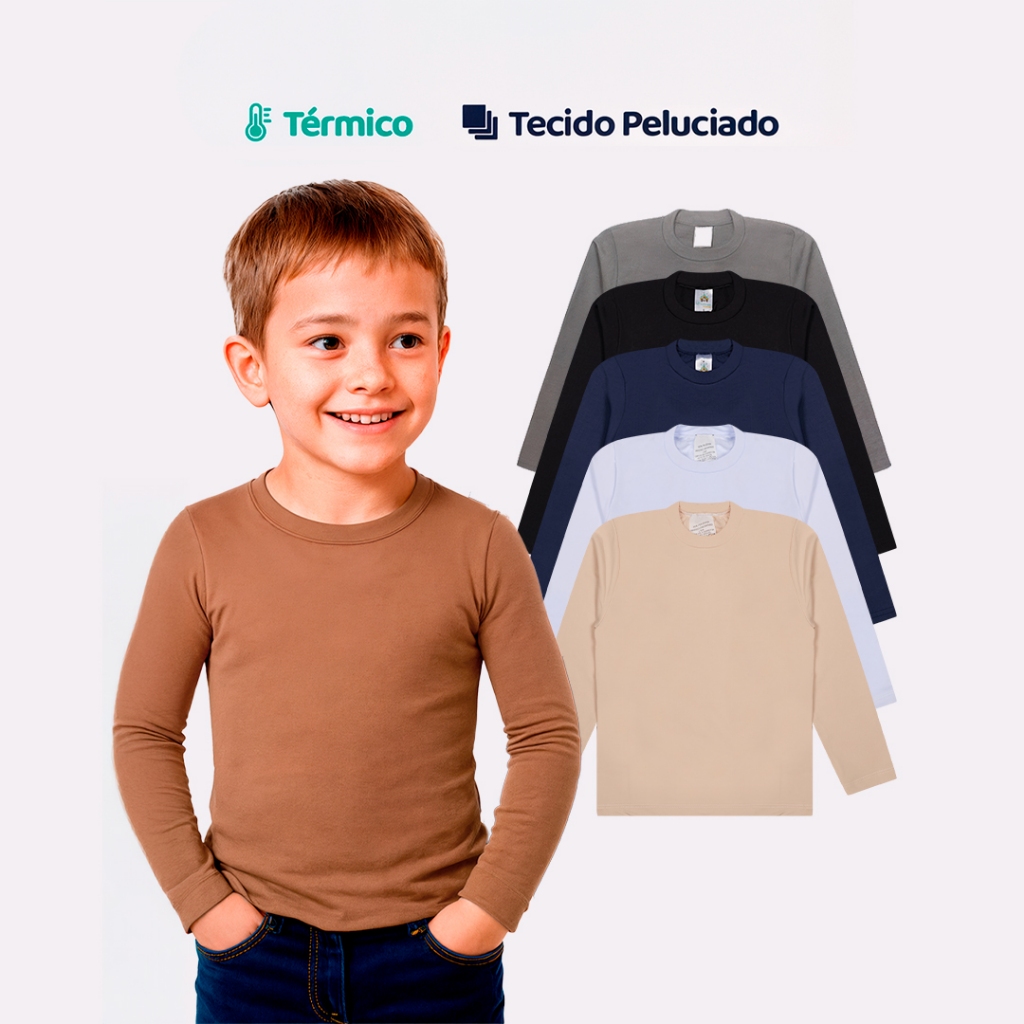 Kit 3 Blusas Térmicas Infantil Menino Manga Longa ou 2 Blusas Térmicas Manga longa Inverno...