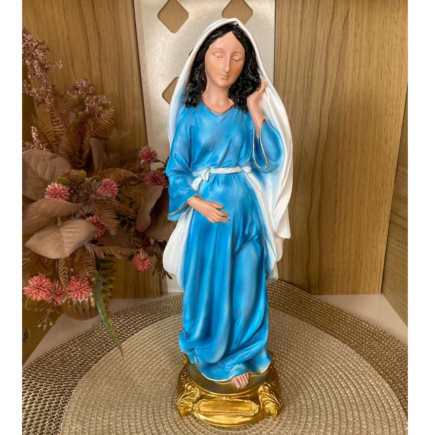 Imagem Nossa Senhora Grávida 30cm em Gesso Católica Decorativa Maternidade e Proteção