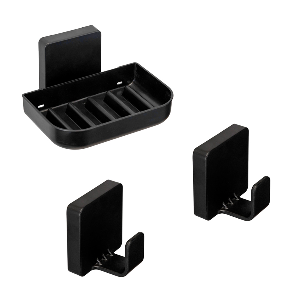 Kit Banheiro Gancho Suporte de Toalha e Saboneteira de Parede Adesivo Black - Arthi em Oferta na Shopee