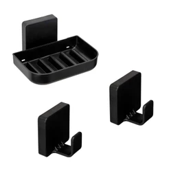 Kit Banheiro Gancho Suporte de Toalha e Saboneteira de Parede Adesivo Black - Arthi