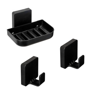 Kit Banheiro Gancho Suporte de Toalha e Saboneteira de Parede Adesivo Black - Arthi