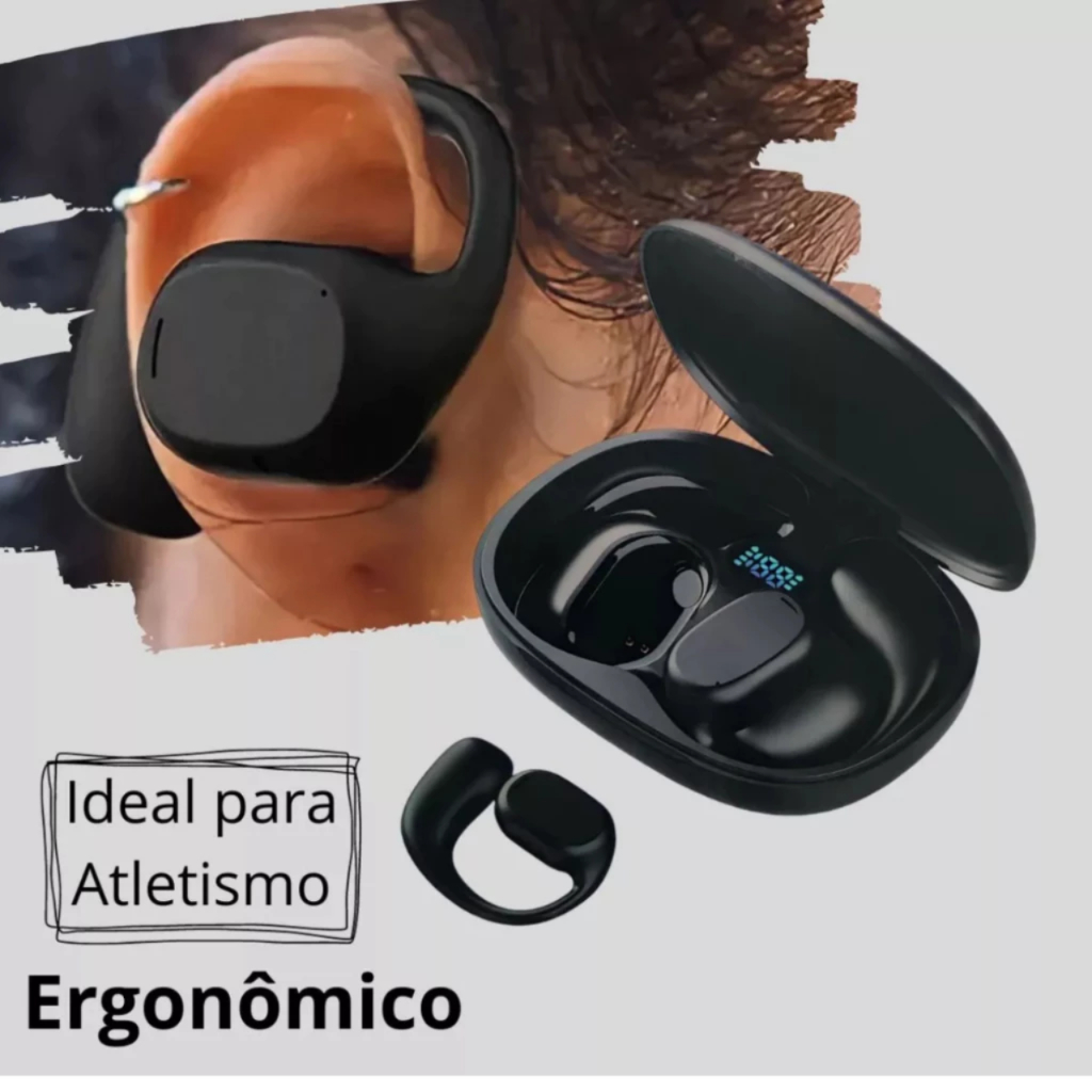 Fone de Ouvido Bluetooth, Condução Óssea -Sem Fio, Esportivo,  prova d'água, Sensor , Bateria Longa,
