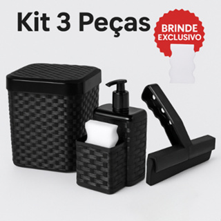 Kit Lixeira 5L Rattan + Dispenser Porta Detergente e Bucha Rattan + Rodo de Pia Arqplast em Oferta na Shopee