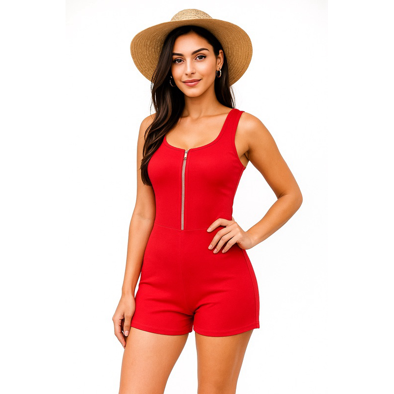 Macaquinho Curto Vermelho de Alça tecido suplex com bojo moda praia moda verão