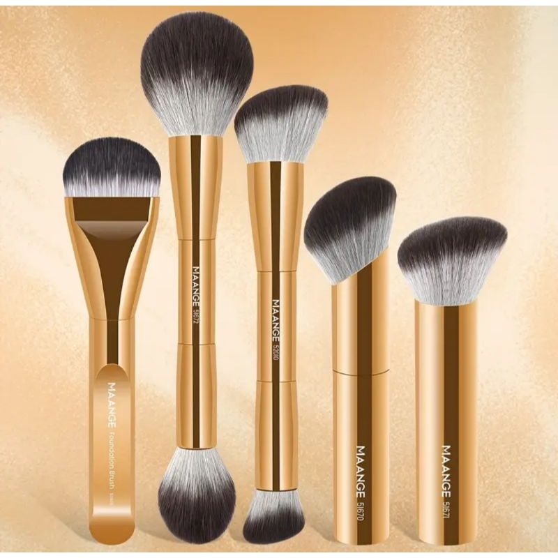 Kit de Pincéis De Maquiagem Profissionais Maange – 5 Peças Dourado Luxo