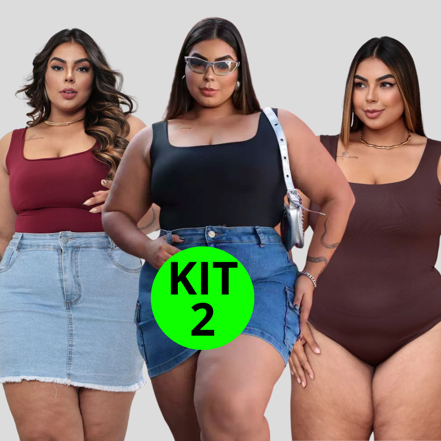 Kit 2 Body Plus Size Decote Quadrado Bores Feminino Alças Largas Elegante em Oferta na Shopee