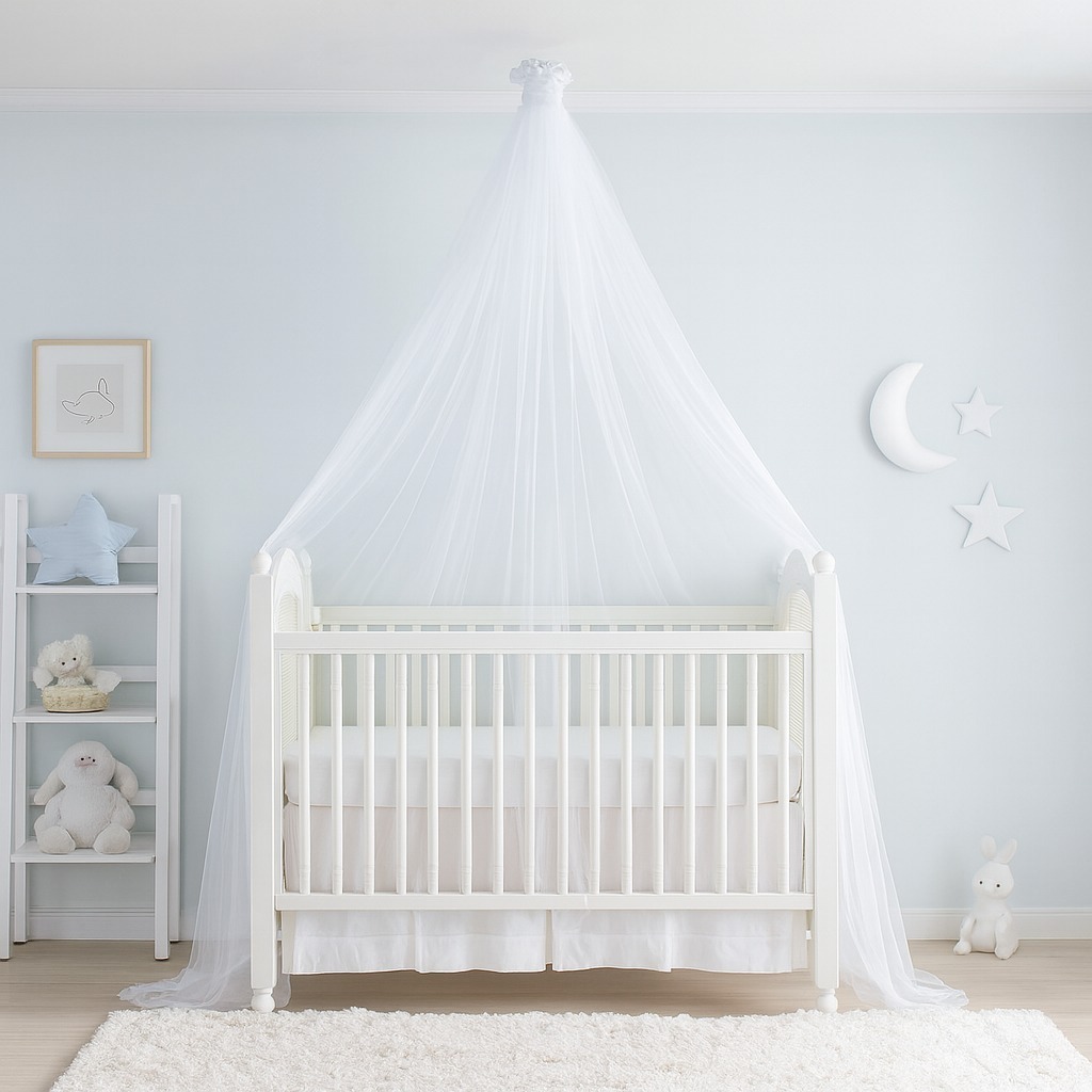 Mosquiteiro Teto Suspenso Para Quarto de Bebê Berço Decorativo Renda Seguro Tule Branco Tipo Dossel