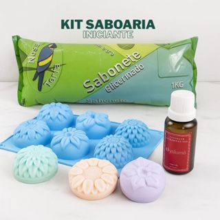 Kit Saboaria Iniciante c/ Receita Molde Silicone Flor e Girassol + Essência p/ Sabonetes Artesanais em Oferta na Shopee