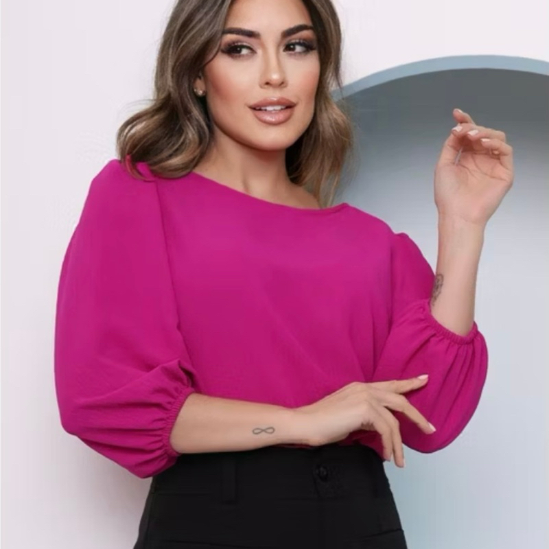 Blusa Feminina 3/4 Manga Elegante Promoção Tecido Social P ao GG Moda Evangelica em Oferta na Shopee