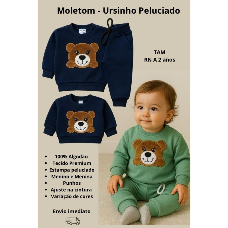 Conjunto moletom flanelado ursinhos peluciados bebes