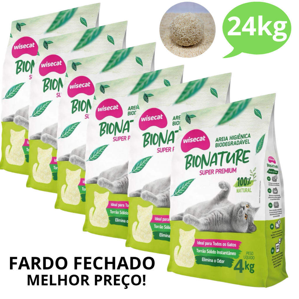 Kit 6 Areia Sanitária De Mandioca Granulado Para Gatos Biodegradável Wisecat 24kg - FARDO FECHADO