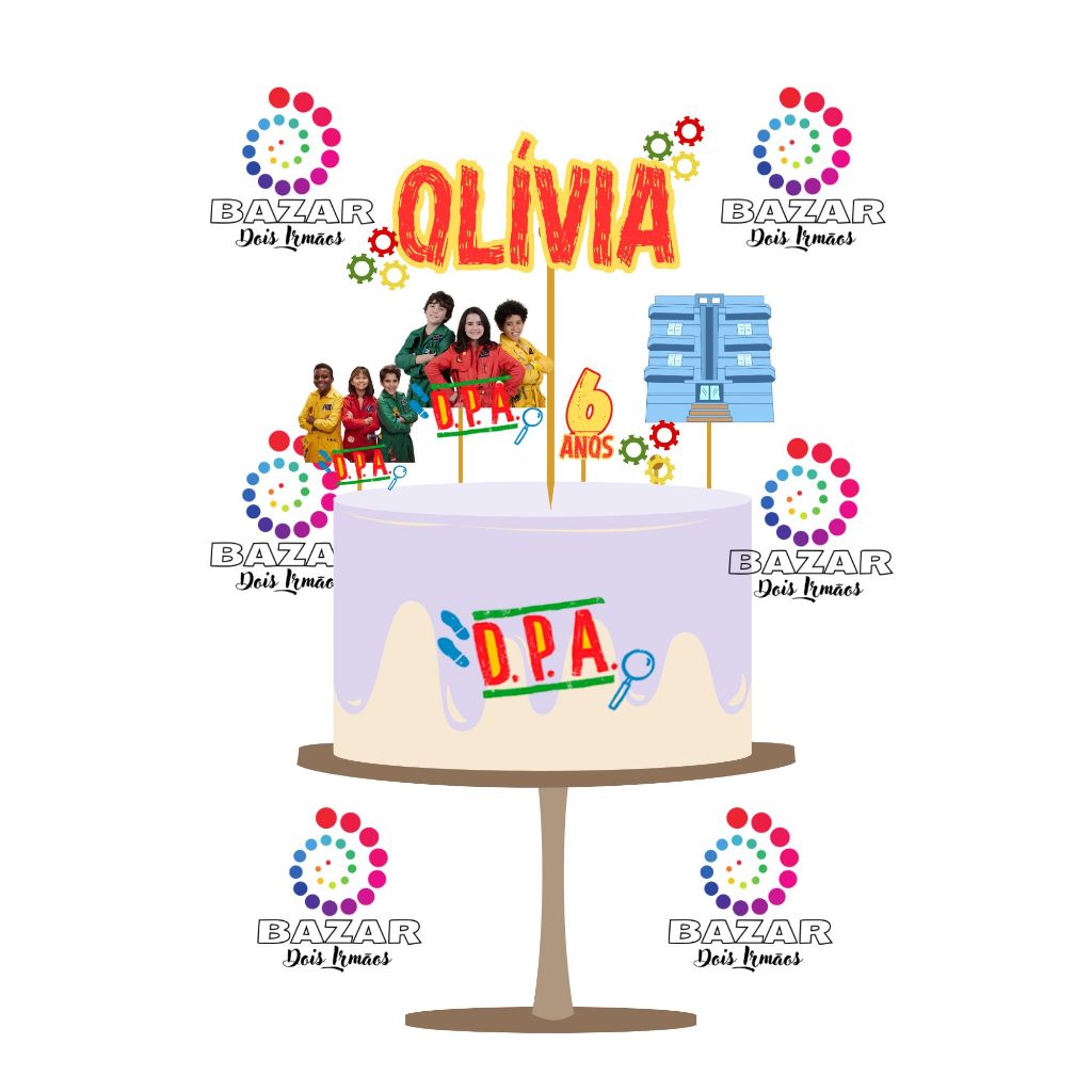 topo topper de bolo DPA D.P.A DETETIVES DO PREDIO AZUL mesversario entrega rapida envio rapido frete gratis