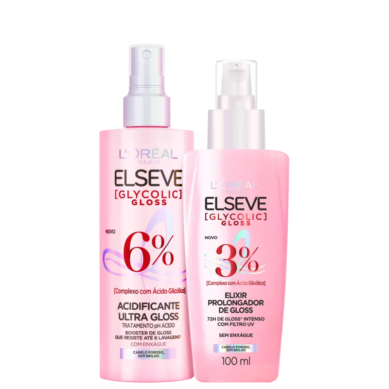 Kit Elseve L’Oréal Paris – Acidificante Brilho Gloss + Sérum Glycolic Gloss (2 Produtos Tratamento Capilar)