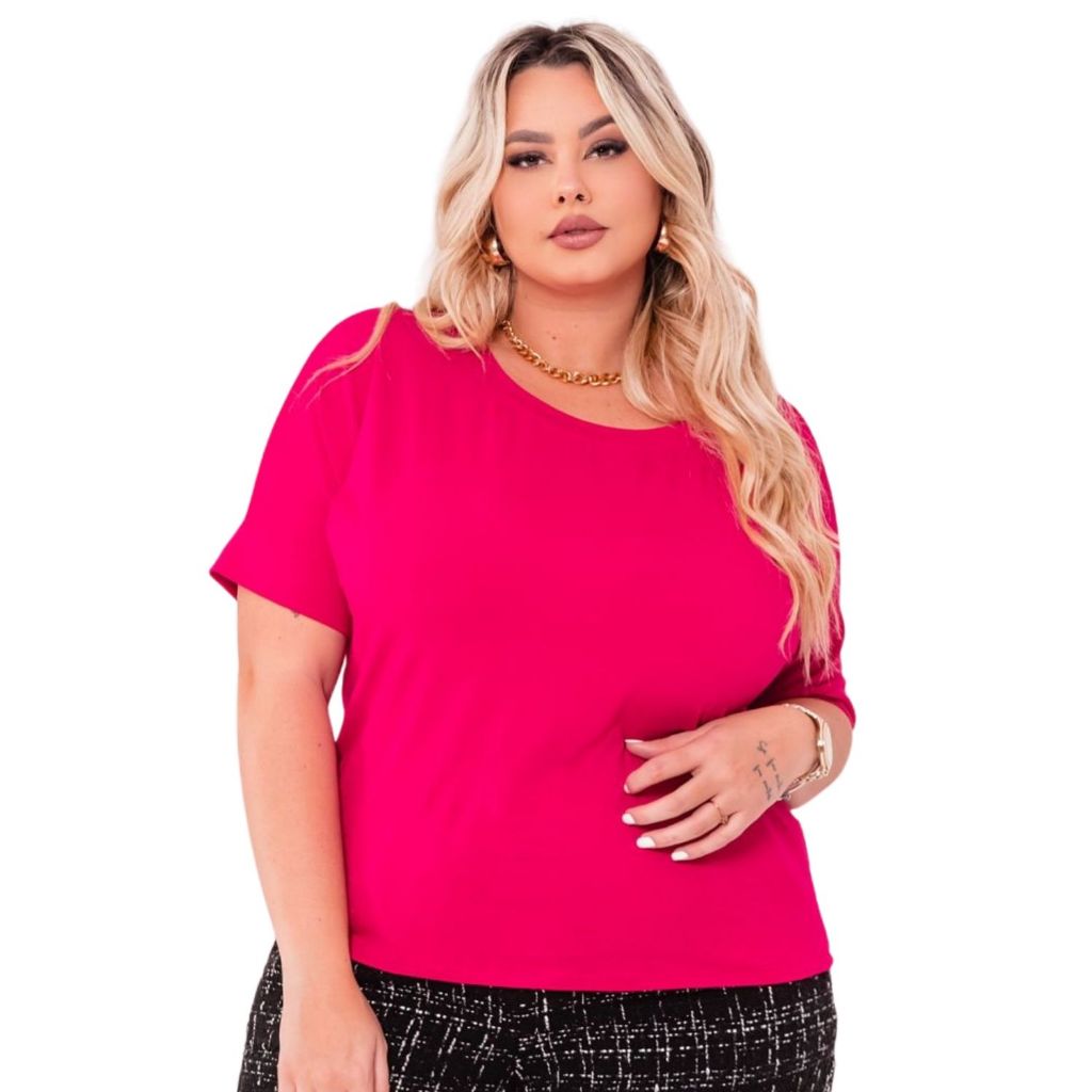 Blusa Plus Size Feminina Manga Curta Japonesa Ampla Bata em Malha Visco lycra Versátil