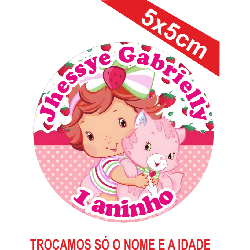 Adesivos Moranguinho Personalizados 5x5cm Festa Aniversário Lembrancinha