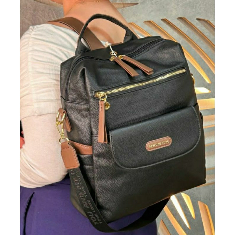 Mochila Feminina bolsa Casual em Couro Sintético – Grande e Espaçosa pavão de ouro