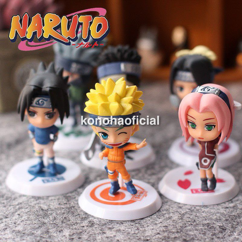 6 Bonecos Naruto 7cm PVC Anime Action Figures Uzumaki Naruto Sasuke Itachi com Base