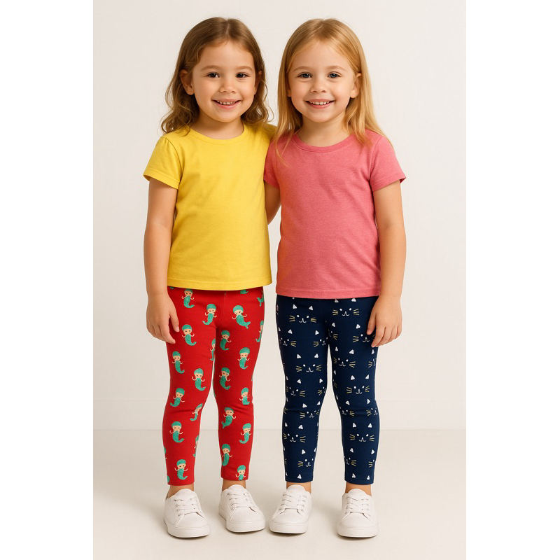 Kit 2 leg Leggings Infantil Feminina Estampada cotton Confortável Menina Roupa Casual Conjunto Roupa de Criança