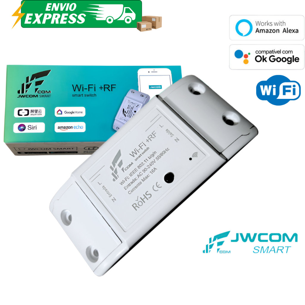 Rele Inteligente Wifi + RF433 Jwcom interruptor wifi Alexa Google Automação Ekaza Nova Digital