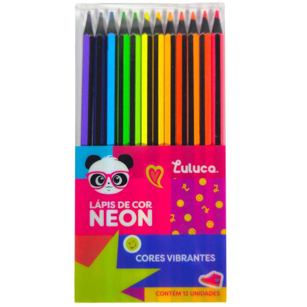Lápis de Cor Neon Luluca 12 Unidades Cores Vibrantes e Intensos Kit Escolar Infantil Original em Oferta na Shopee