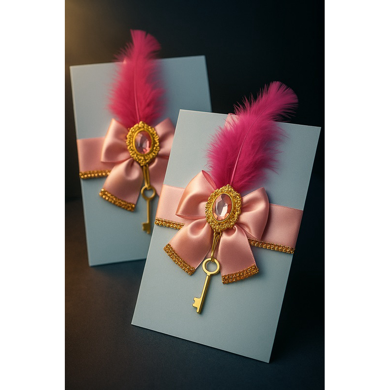 Convite Luxo Alice no pais das maravilhas Personalizado 10x15cm – Envelope Papel 180g com Laço e Pena