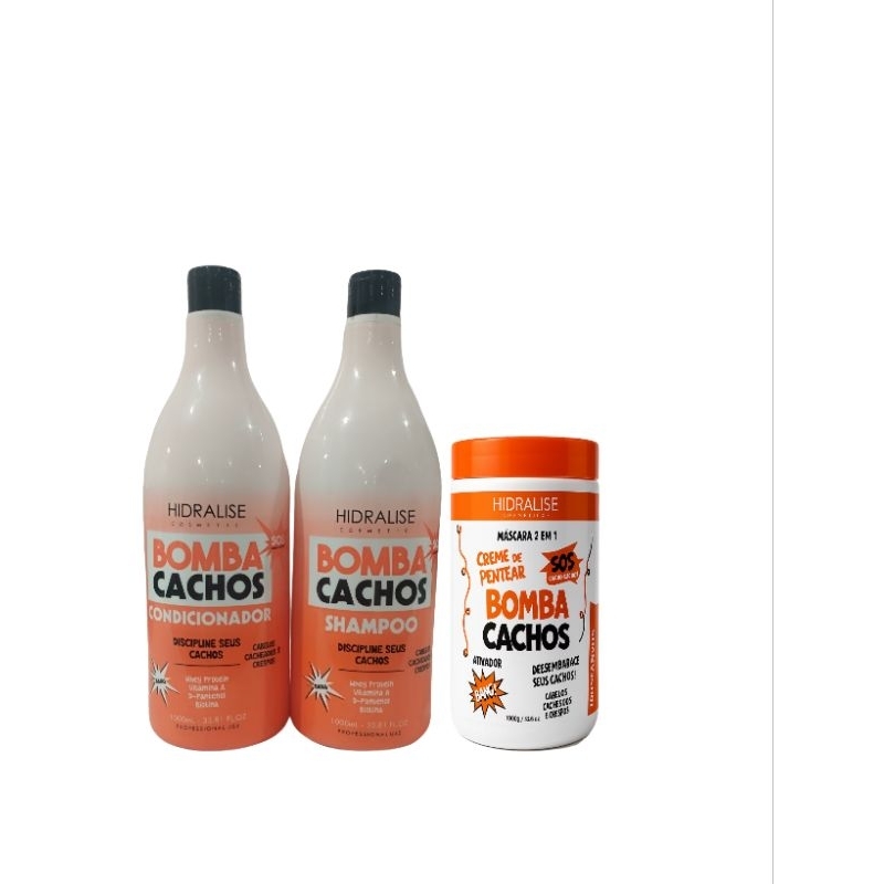 Kit Shampoo e Condicionador Bomba Cachos 1 Litro + Creme De Pentear 1Kg
