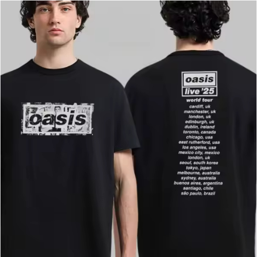 Camiseta Camisa Blusa Algodão Unissex Oasis Lançamento Frente E Costas