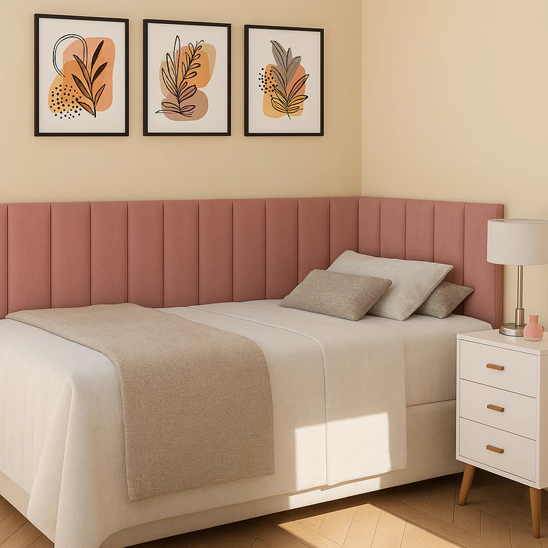 Kit de Cabeceira Adesiva Estofada em L para Cama Solteiro Casal Queen — foto 7