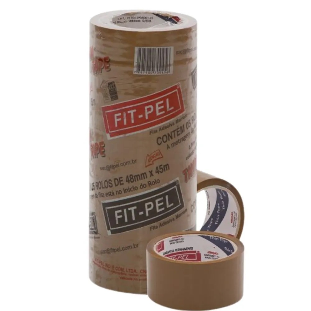 5 ROLOS DE FITA ADESIVA MARROM 48mm x 45m FIT PEL DUREX