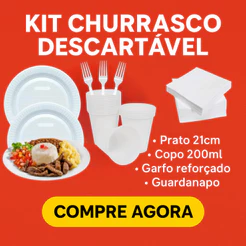 Kit Festa Churrasco Descartável Completo Prato 21cm Garfo Reforçado Copo 200ml Guardanapo