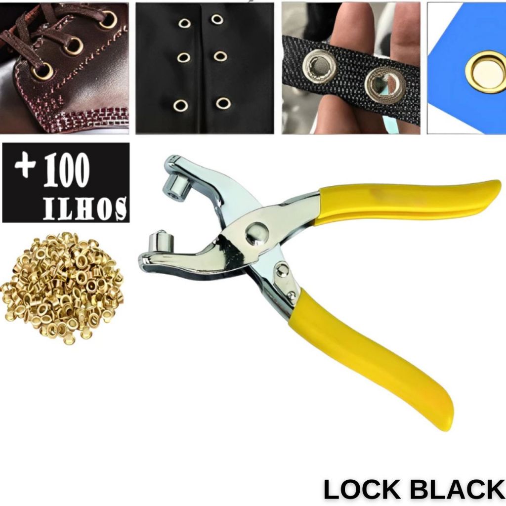 kIT 1 Alicate Rebitador Manual 6" com 30 ilhoês – Cabo Emborrachado Antiderrapante
