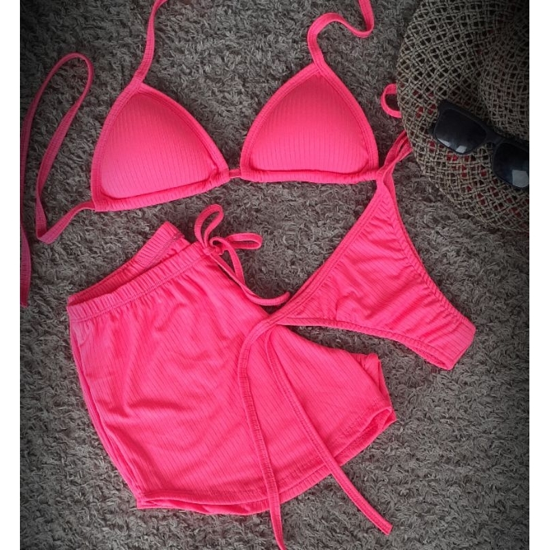 Biquíni com Shortinho Malha Canelada cortininha em Oferta na Shopee