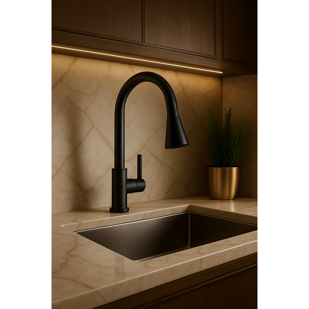 Torneira Gourmet de Parede/Bancada Flexível Preto Fosco - Rotação 360° e Duplo Jato