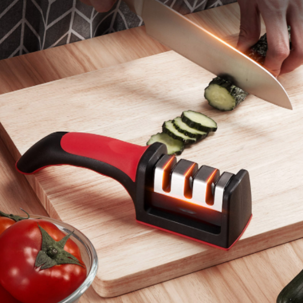 KIT 1/2/5 Afiador Amolador De Facas Em Aço Inox Com 3 Borda Profissional Base Emborrachado