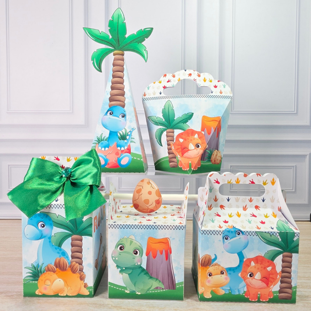 Kit Festa Aniversário DINOSSAUROS Caixinhas Personalizadas Lembrancinhas Caixa Milk Decoração ( PEGUE E MONTE )