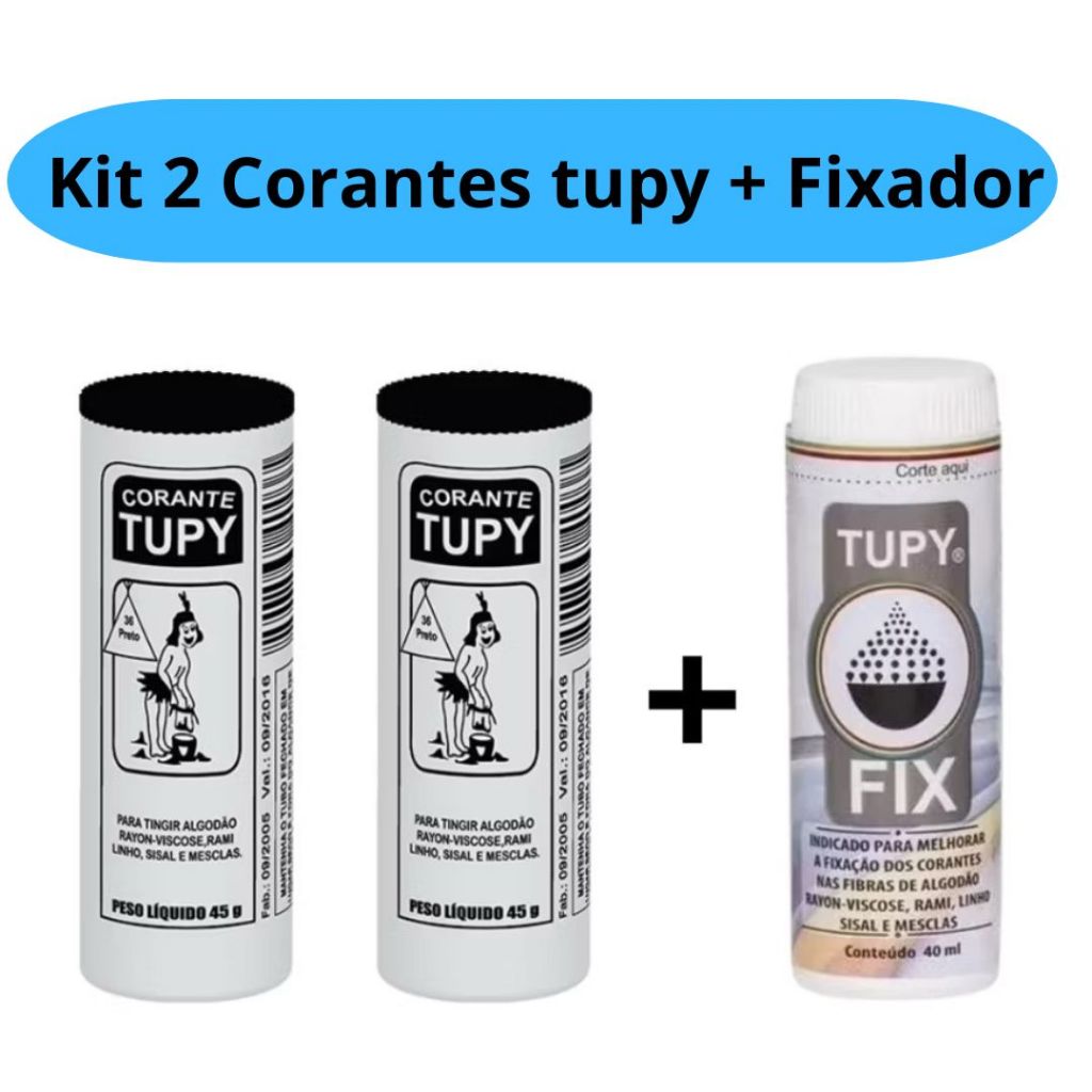 Kit Linha Tupy 2 Corante Preto + 1 Fixador Tupy Fix Para Tingir Roupa