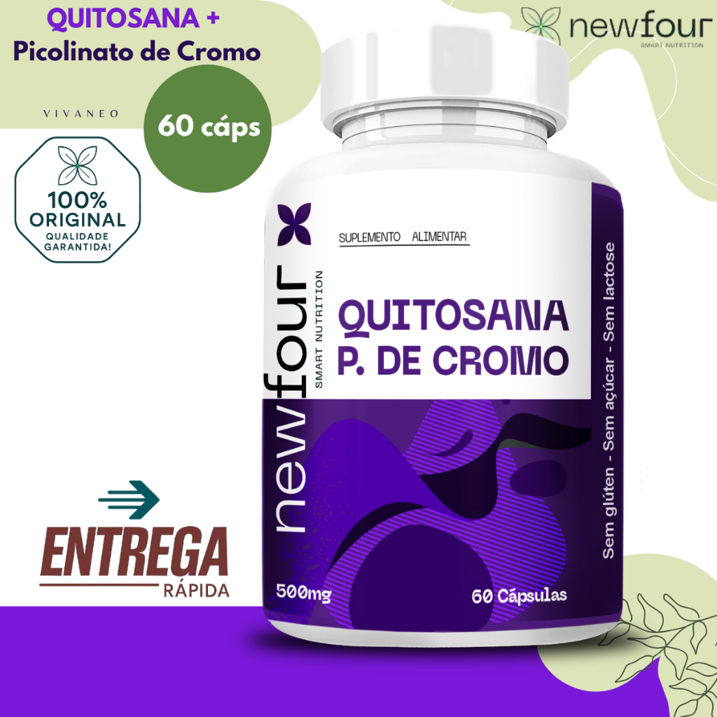 Quitosana + Picolinato de Cromo 500mg - 60 Cápsulas 100% Natural - New Four em Oferta na Shopee