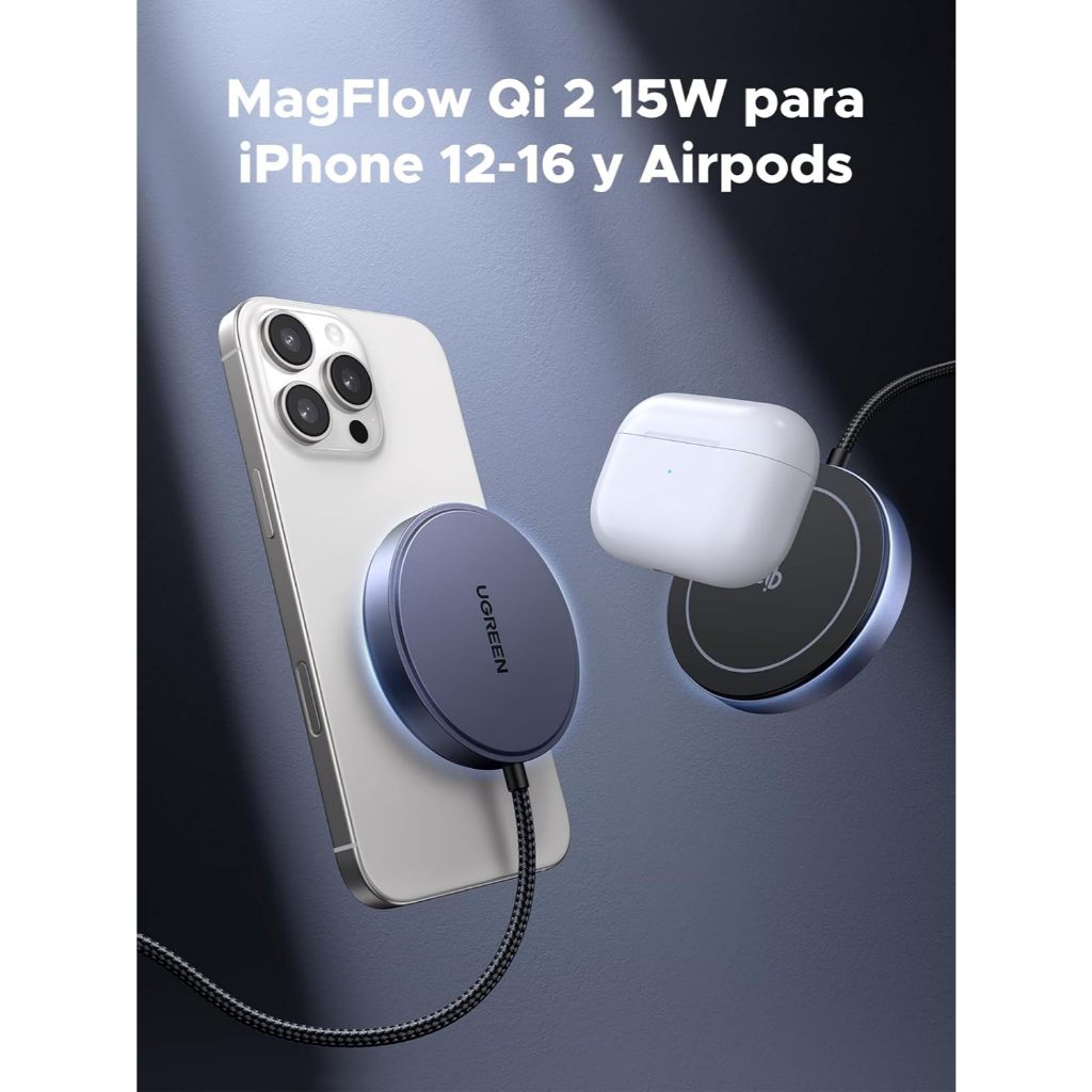 UGREEN Carregador sem fio Qi2 15W ( cabo USB-C 1,5 m ) compatível Indução Magsaf