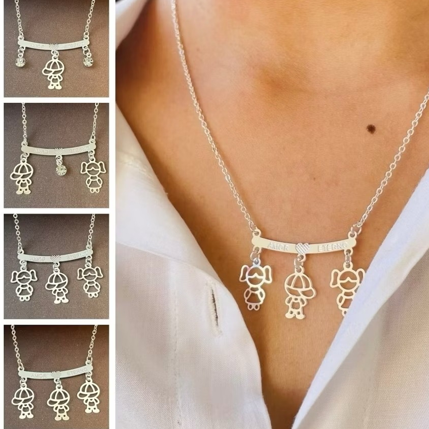 Colar Filhos Casal Menino Menina Três Quatro Filhos Filhas Meninos Meninas Banhado a prata 925 a Ouro 18k
