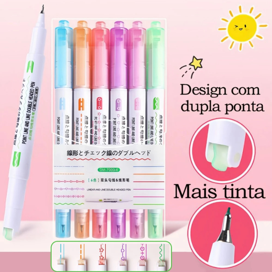 6 Cores Dupla Ponta Caneta Carimbo Roller Colorido Papelaria/Papelaria Fofa