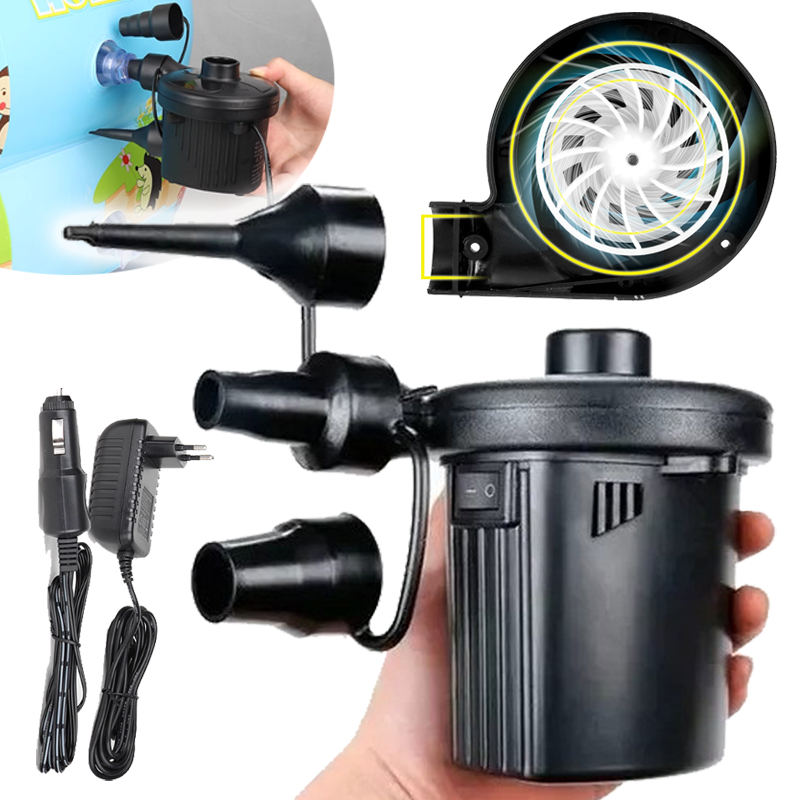 Bomba de ar elétrica Encher Piscinas Colchão De ArInflável Inflador Dupla Função e Desinflar com carregador veicula