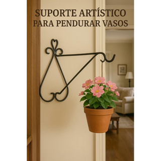 Suporte 18 cm Artístico Pendurar Xaxim, plantas, vasos de Flores cores dourado e preto. em Oferta na Shopee