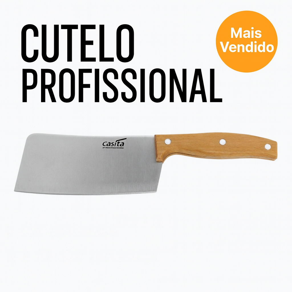 Cutelo Profissional 6 com Cabo de Madeira – 28x7cm em Oferta na Shopee