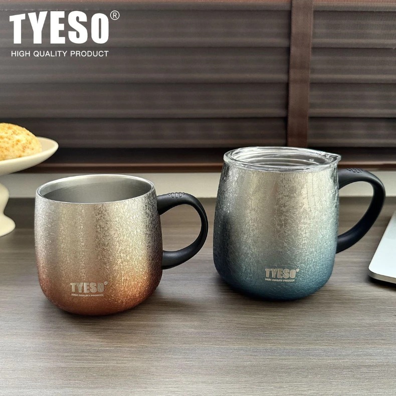 TYESO Caneca Térmica Café 355ML–473ML Inox com Alça e Tampa | Gradiente, Vácuo, Portátil