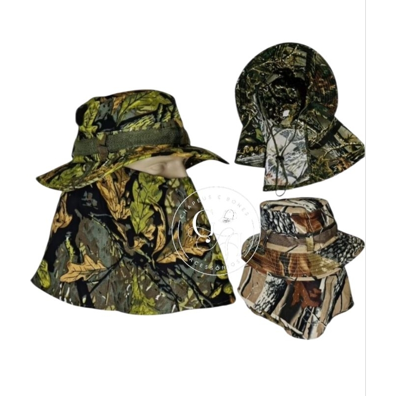 Chapéu Pescador Australiano Camping Camuflado Proteção Nuca e Pescoço Canavieiro