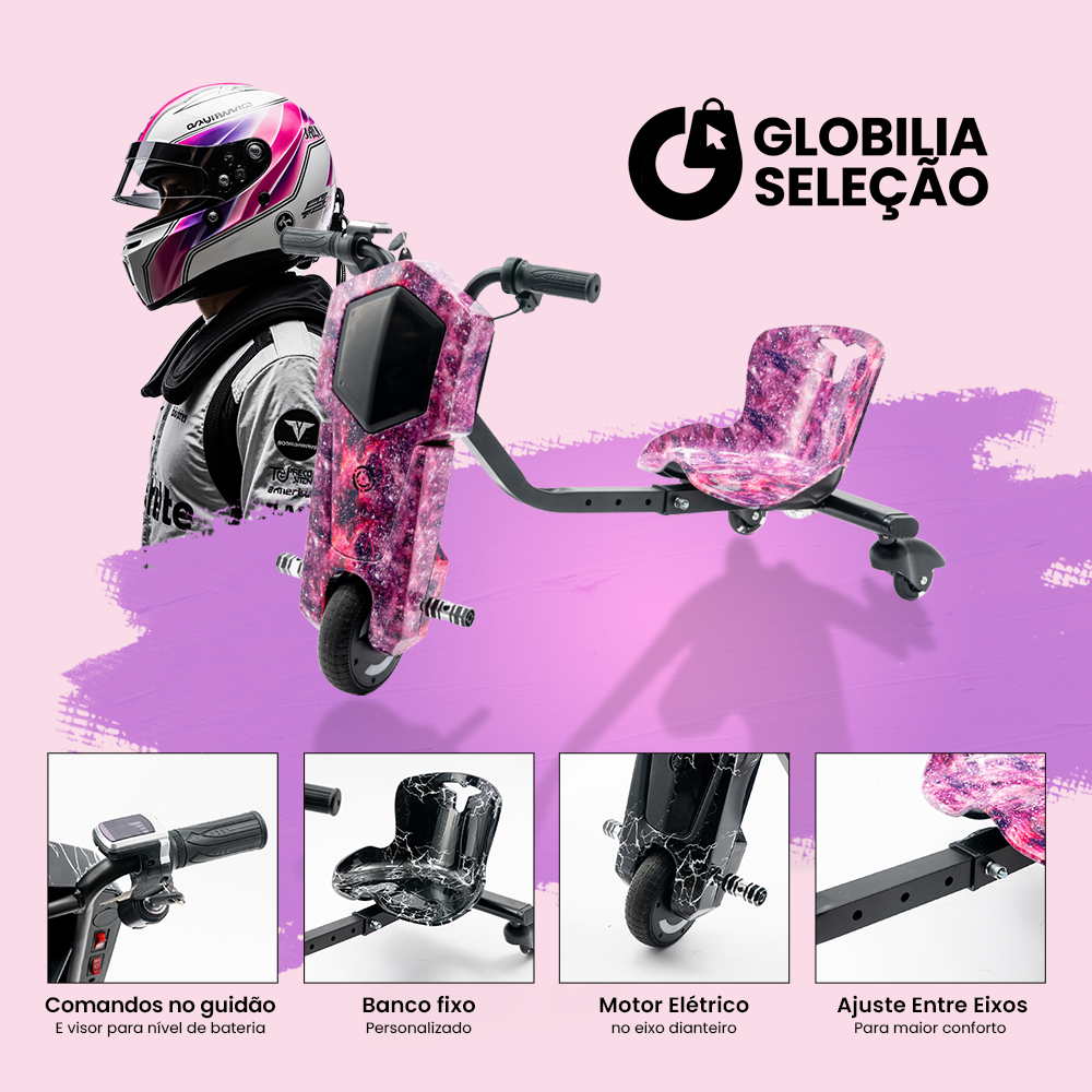 Triciclo Infantil Elétrico Drift  com Bluetooth MP3 com Bandeirinha, 300W de Alta Potência...