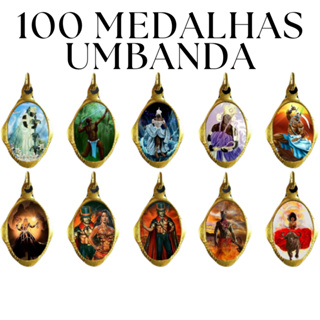 100 Medalinhas Umbanda Douradas – Chapa Resinada para Proteção Espiritual e Fé em Oferta na Shopee