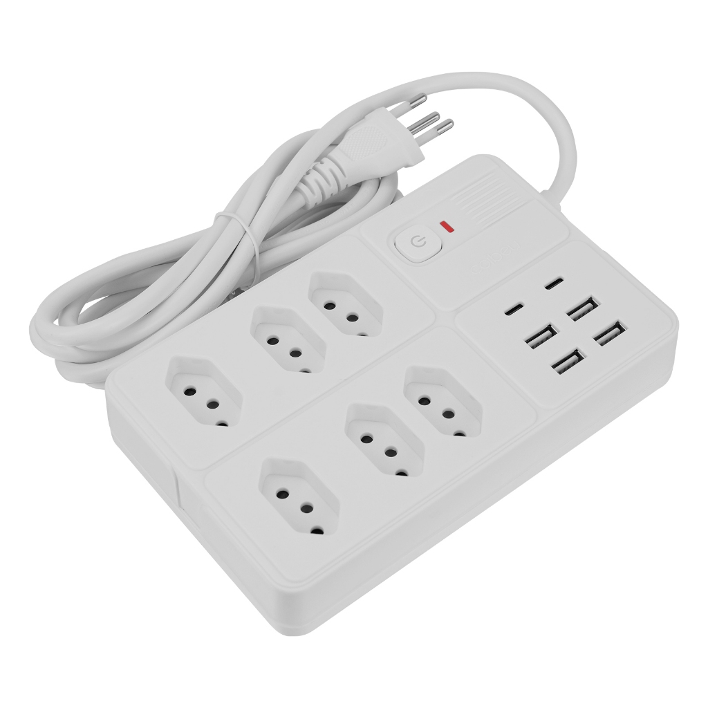 COIBEU Extensão Filtro de Linha 6 Tomadas 4 USB 2 Tipo-C Bivolt Power 2500W 10A 2 metros em Oferta na Shopee