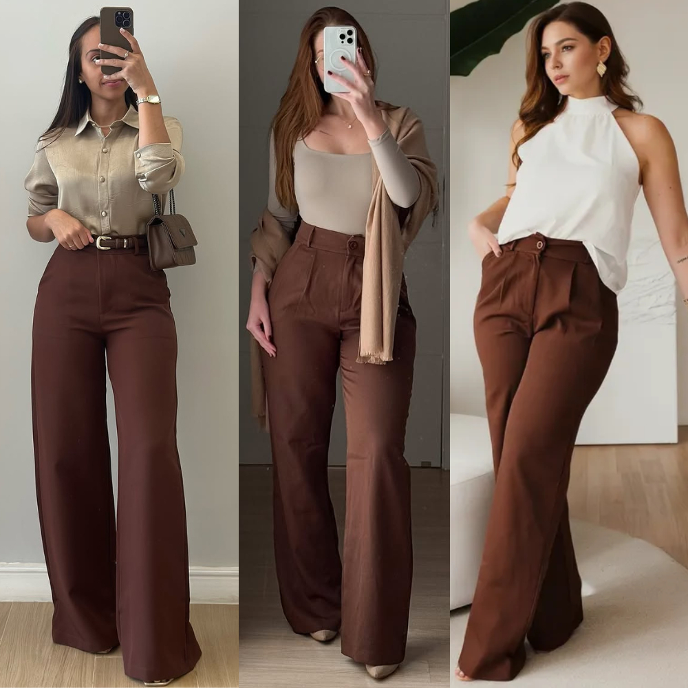 Calça Pantalona Alfaiataria Premium Elegante Wide Leg Cintura Alta em Oferta na Shopee