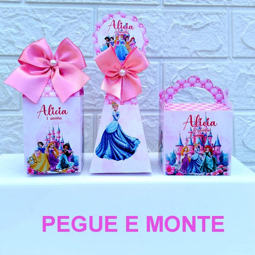 PEGUE E MONTE – KIT3 CAIXAS FESTA PERSONALIZADOS PRINCESAS LEMBRANCINHAS CAIXINHAS PARA FESTA